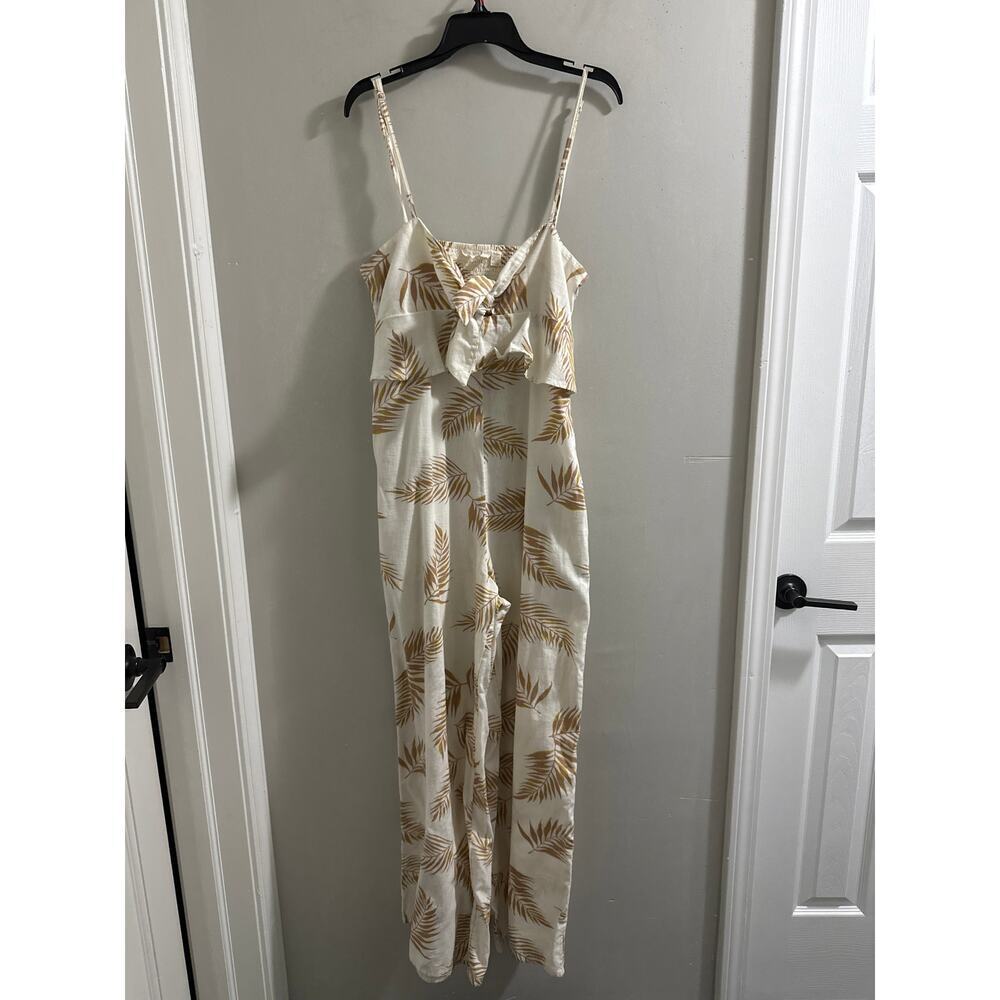 🔴Billabong x Sincerely Jules Twist Flirt White Palm Print Tie-Front Jumpsuit - Picture 2 of 10